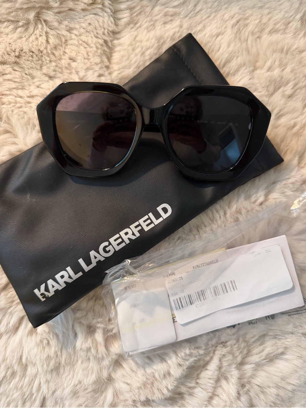 Karl Lagerfeld Black Gloss Hexagon Oversized Sunglasses